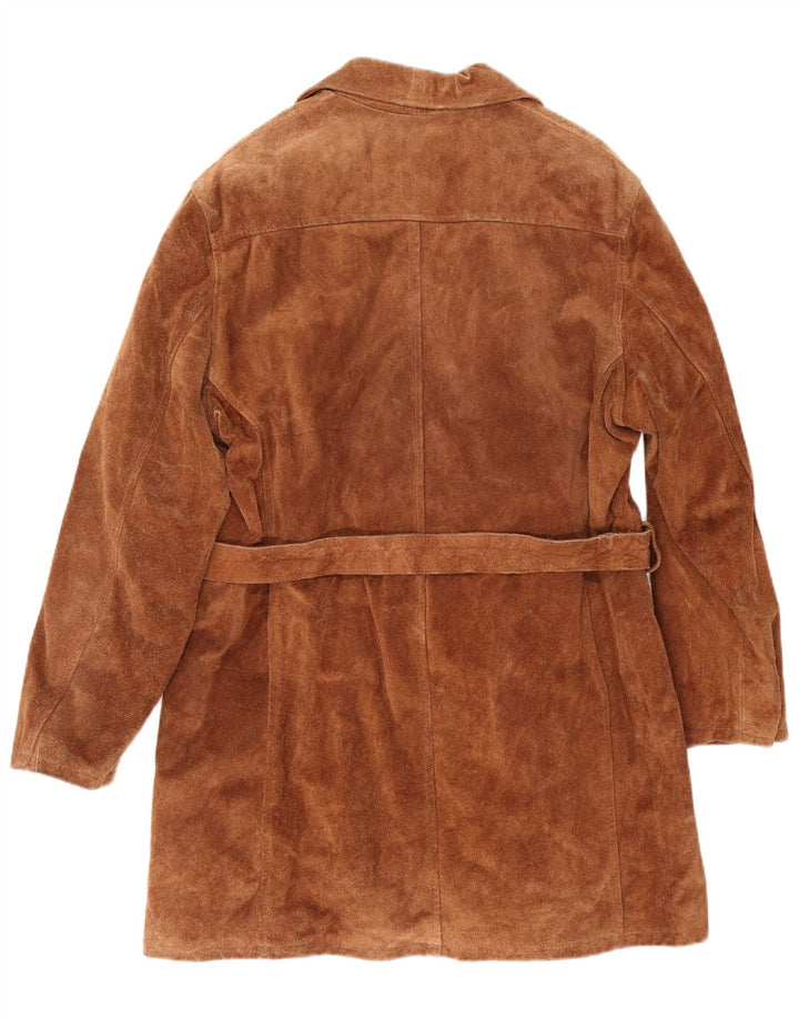 Vintage Womens Suede Overcoat IT 46 Large Brown Leather