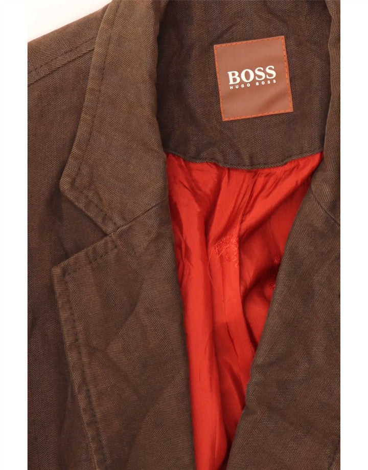 Hugo Boss Mens 2 Button Blazer Jacket EU 54 2XL Brown Cotton