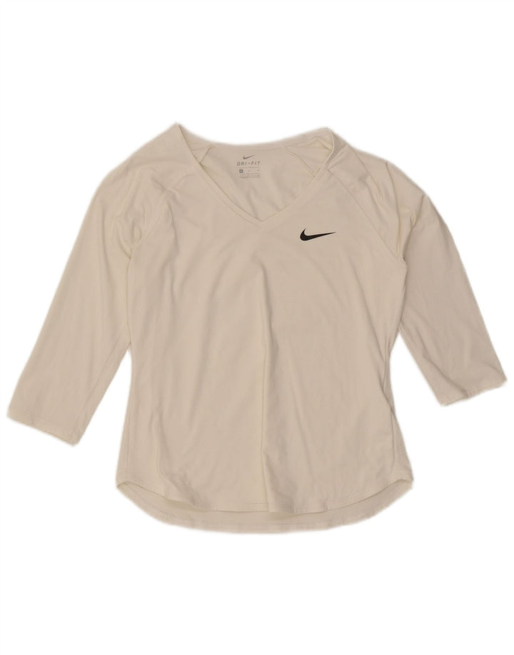 Nike Womens Dri Fit Top 3/4 Sleeve UK 12 Medium White Polyester