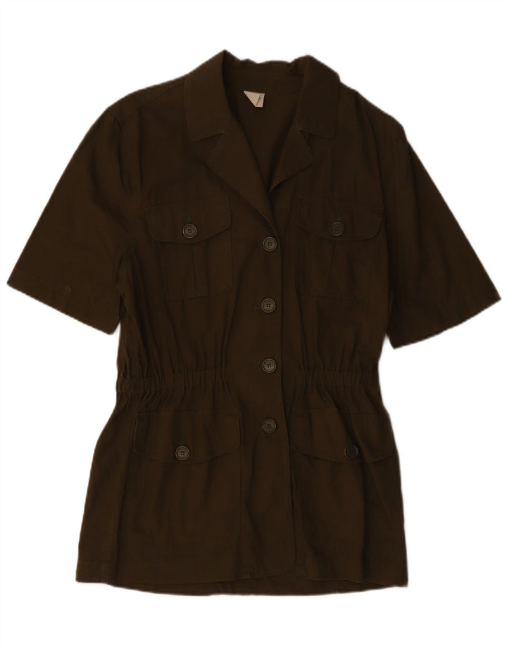 BENETTON Womens 4 Button Short Sleeve Blazer Jacket IT 42 Medium Khaki