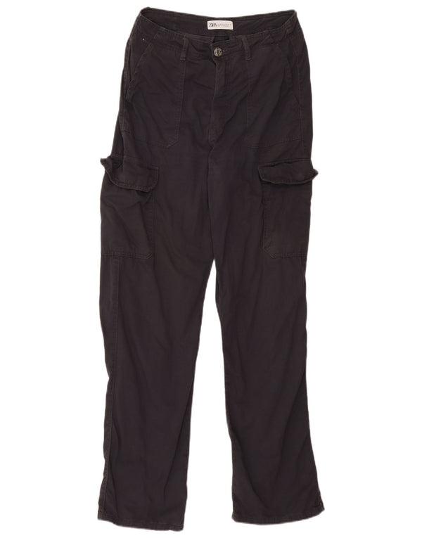 Zara Womens Straight Cargo Trousers EU 38 Small W28 L30 Navy Blue Cotton