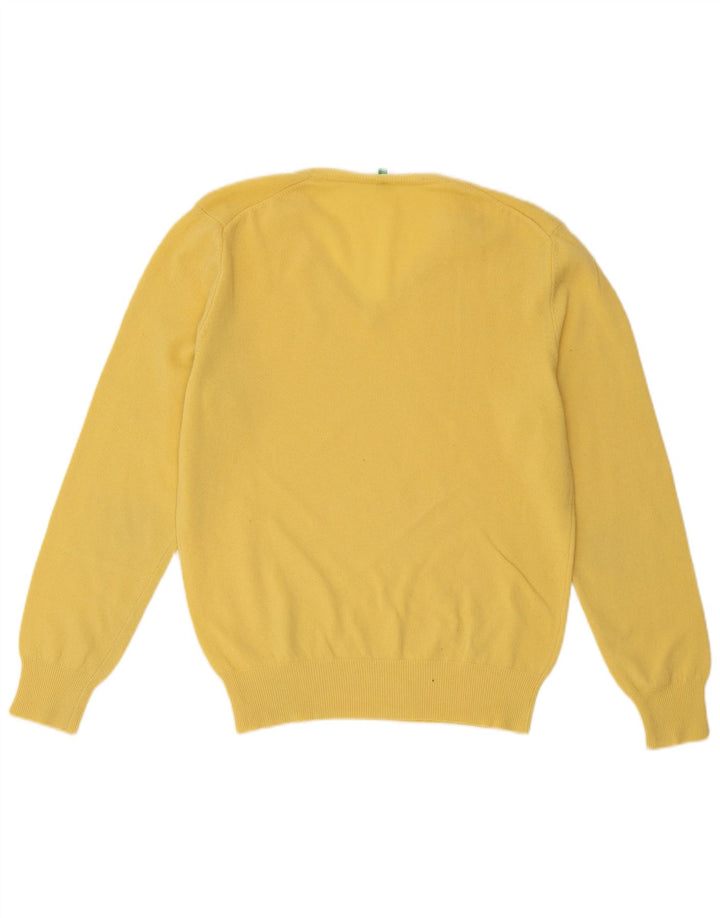 Benetton Mens V-Neck Jumper Sweater Medium Yellow