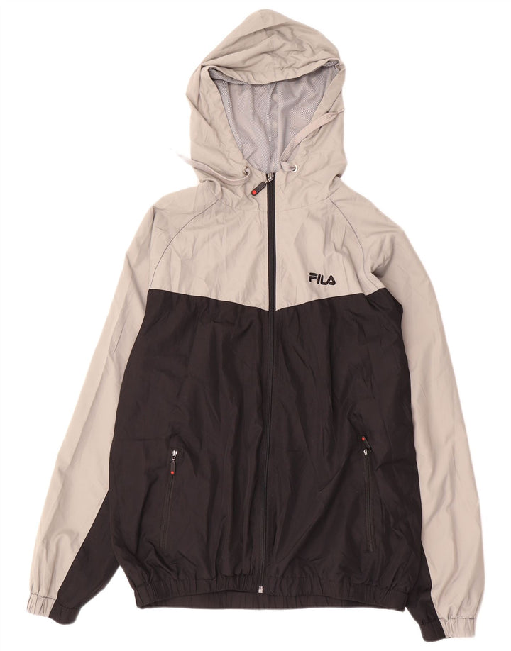 FILA Mens Hooded Rain Jacket UK 38 Medium Grey Colourblock Polyester