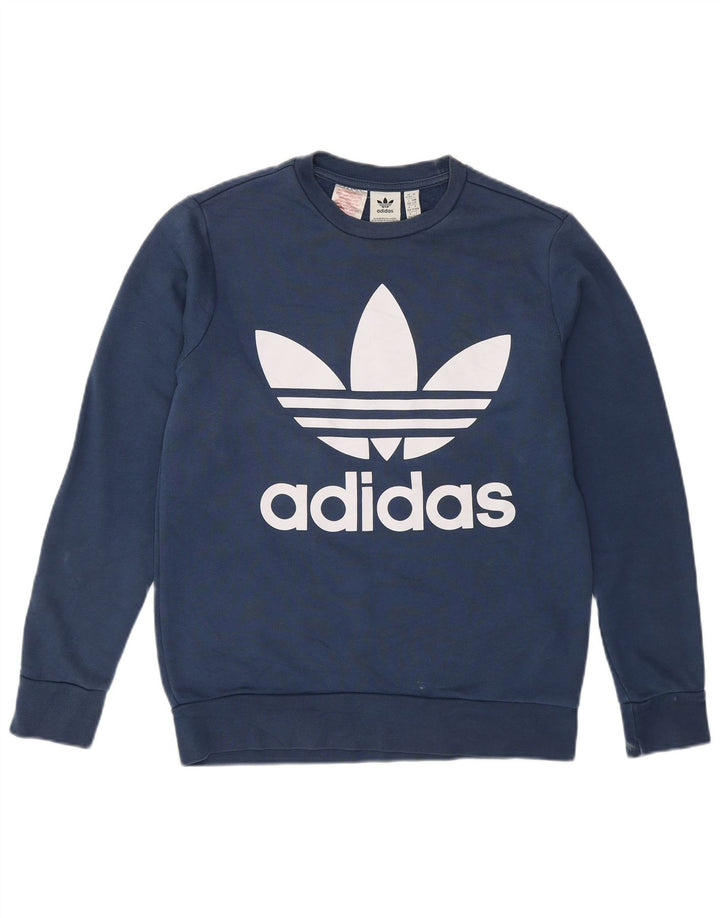 Adidas Boys Graphic Sweatshirt Jumper 13-14 Years Blue Cotton
