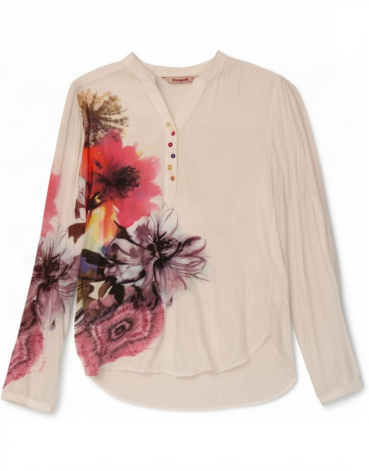 Desigual Womens Pullover Shirt UK 10 Small White Floral Viscose