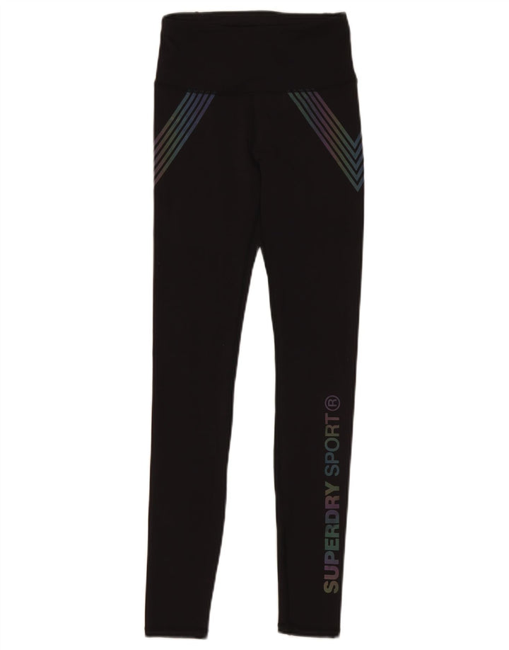 SUPERDRY Womens Graphic Leggings UK 6 Small  Black Polyester