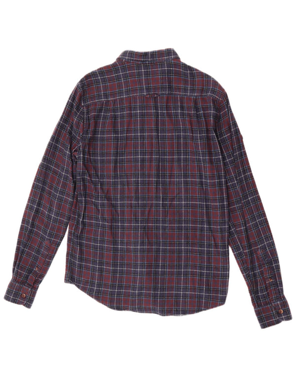 Superdry Mens Regular Fit Flannel Shirt Small Navy Blue Check Cotton