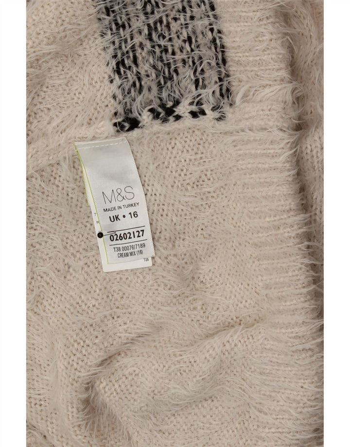 Marks & Spencer Womens Roll Neck Jumper Sweater UK 16 Large Beige Check