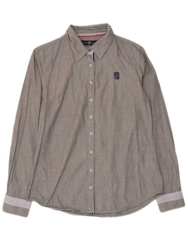 MARINA MILITARE Womens Shirt UK 12 Medium Grey Pinstripe Cotton