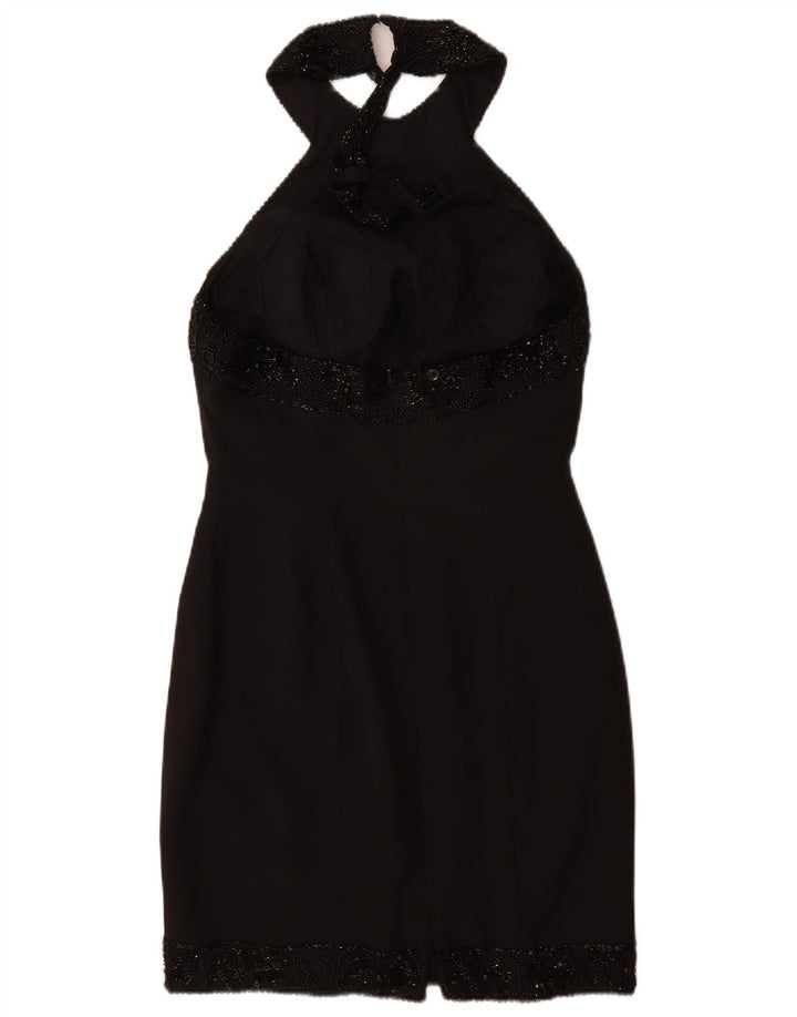 VINTAGE Womens Halter Dress UK 12 Medium Black