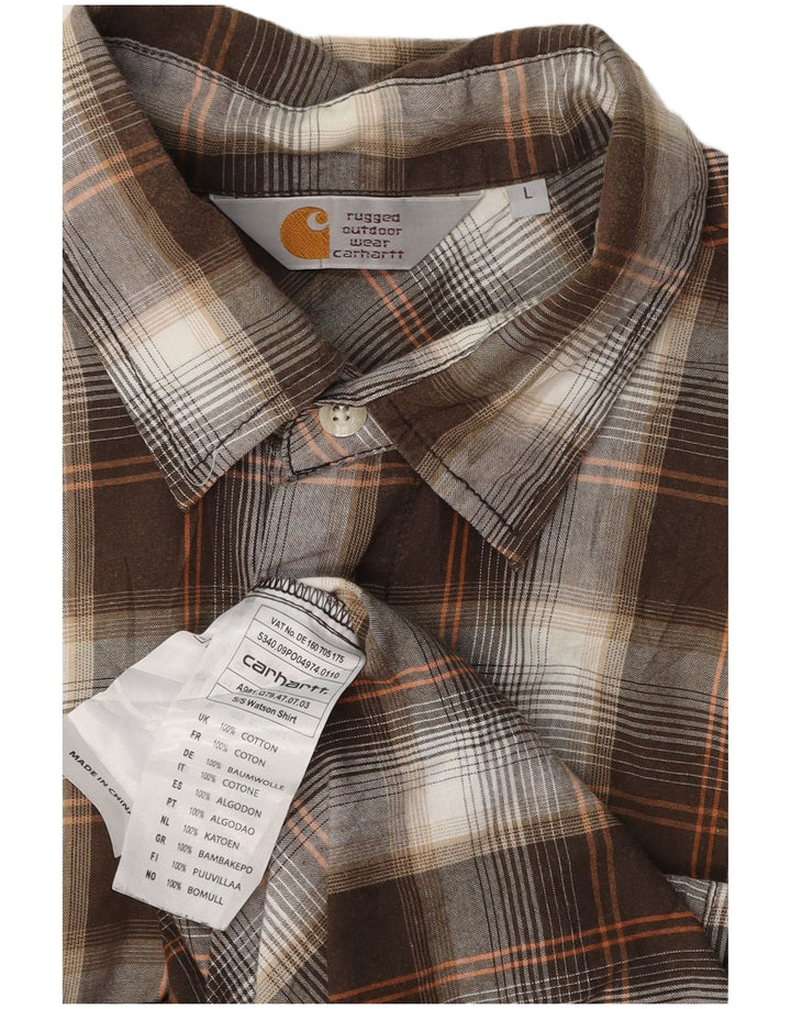 CARHARTT Mens Short Sleeve Shirt Large Brown Check Cotton