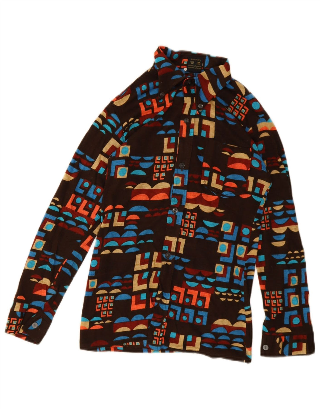 Vintage Boys Shirt 11-12 Years Brown Geometric Polyacrylic
