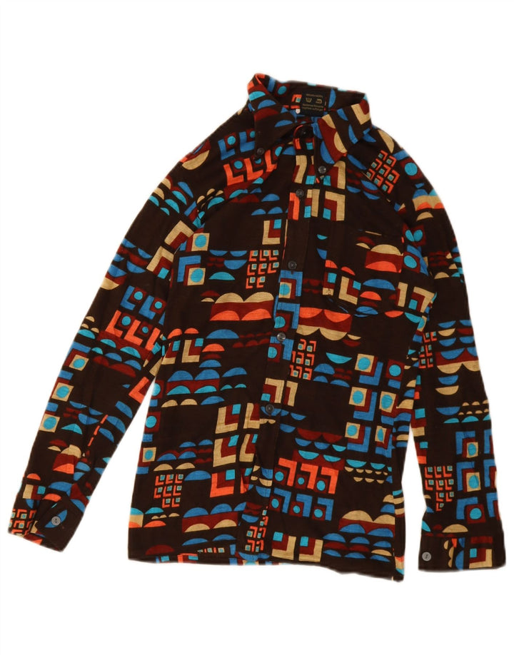 Vintage Boys Shirt 11-12 Years Brown Geometric Polyacrylic
