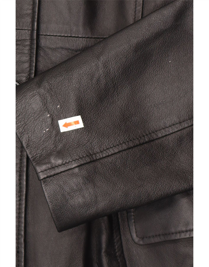 CAPELLE Womens Leather Coat UK 12 Medium Black Leather