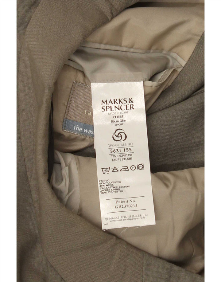 Marks & Spencer Mens Short 3 Button Blazer Jacket UK 38 Medium Khaki