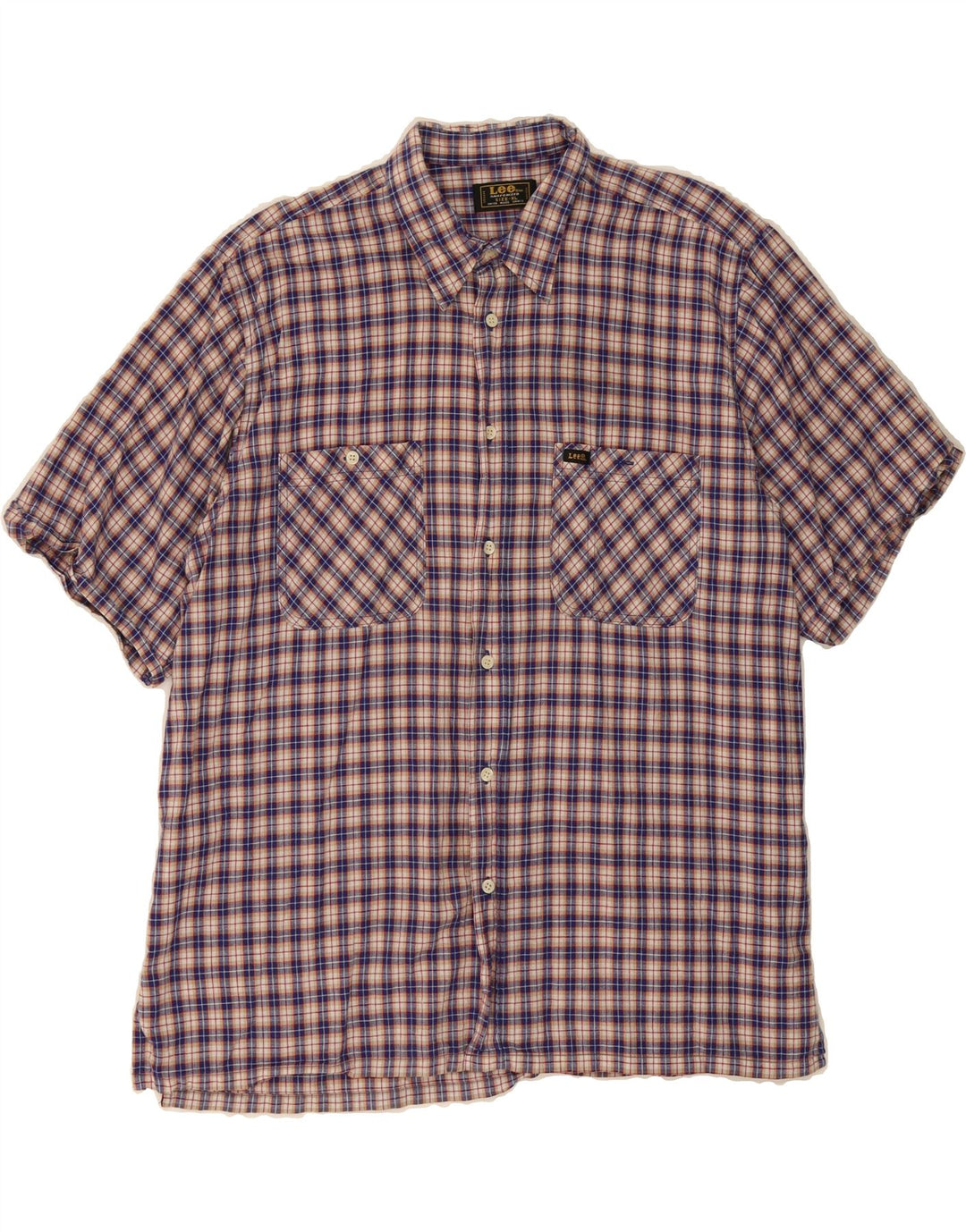 LEE Mens Short Sleeve Shirt Size 44 XL Blue Check Cotton Vintage Lee and Second-Hand Lee from Messina Hembry 