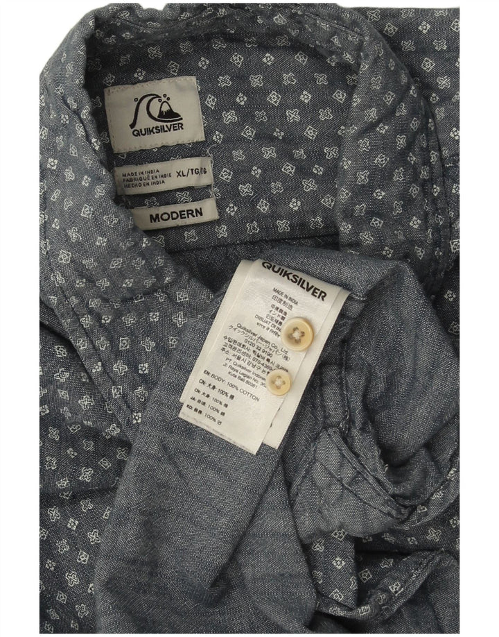 QUIKSILVER Mens Modern Shirt XL Navy Blue Spotted Cotton