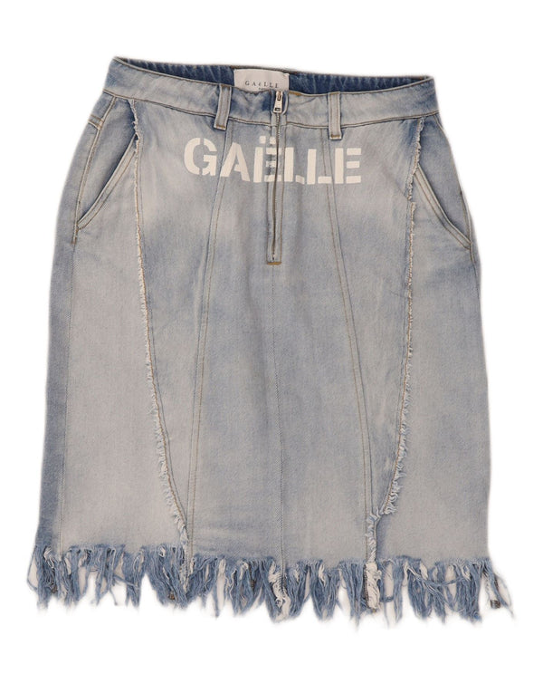 Gaelle Womens Graphic Denim Skirt W27 Small Blue Cotton