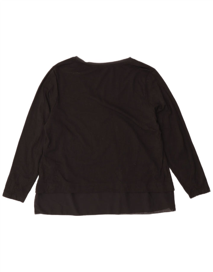 Fiorella Rubino Womens Graphic Top Long Sleeve UK 14 Medium Black Cotton