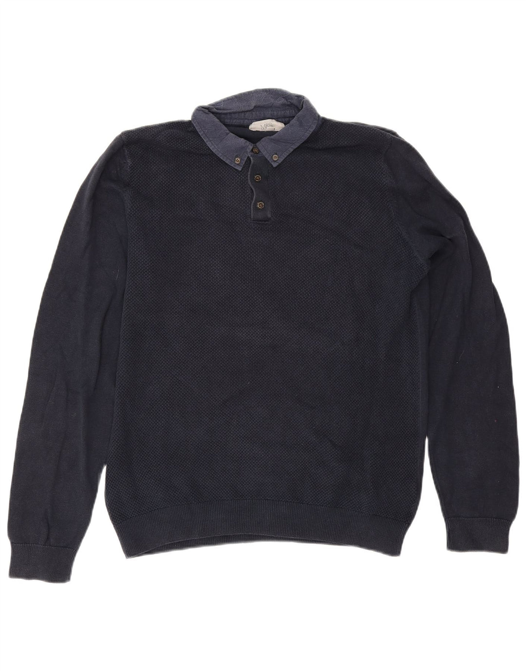 MARKS & SPENCER Mens Polo Neck Jumper Sweater Medium Navy Blue