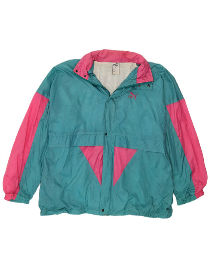 PUMA Mens Hooded Rain Jacket UK 42 XL Blue Colourblock Nylon