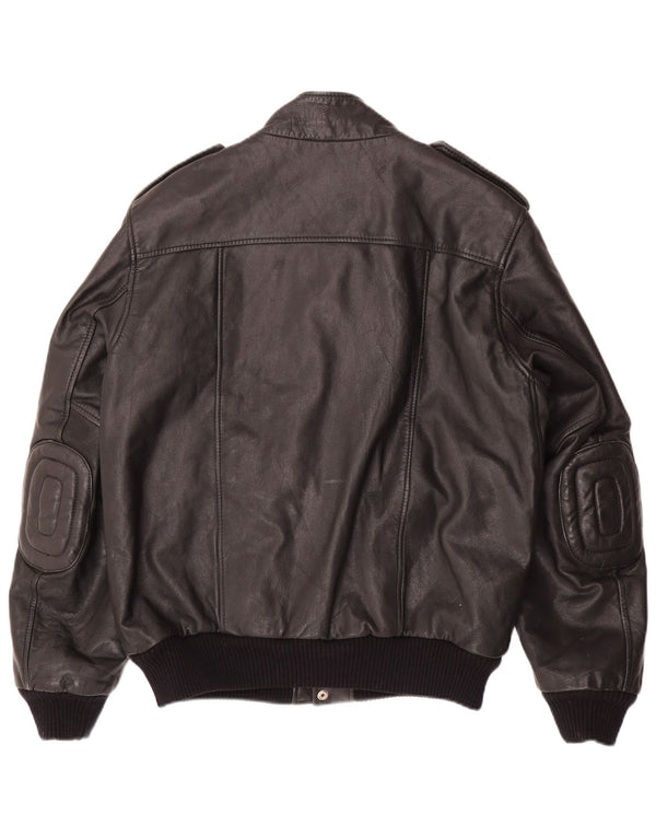 VINTAGE Mens Military Leather Jacket IT 54 2XL Black Leather