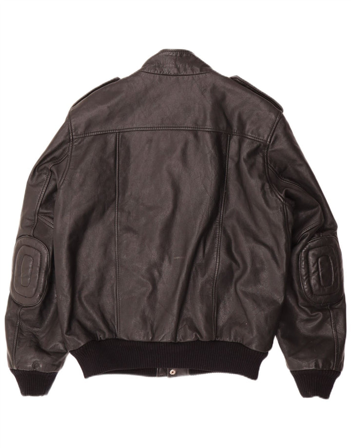 VINTAGE Mens Military Leather Jacket IT 54 2XL Black Leather