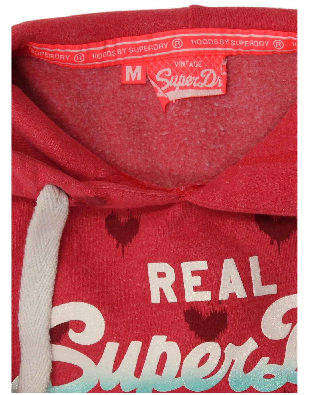 SUPERDRY Womens Graphic Hoodie Jumper UK 14 Medium Red Heart