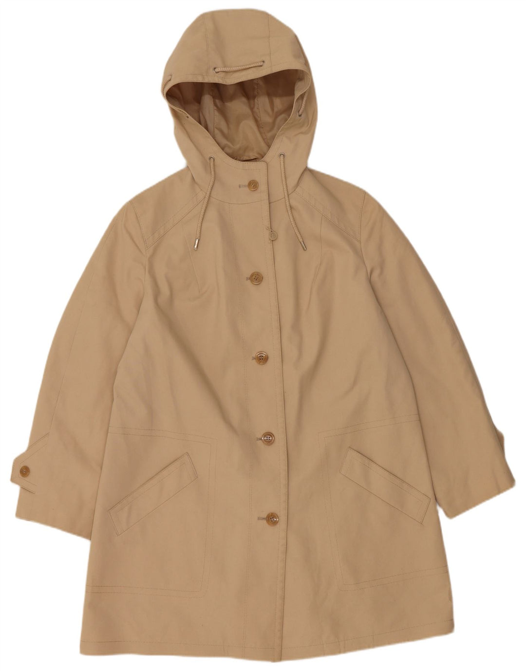 Vintage Womens Hooded Overcoat UK 16 Large Beige Polyester