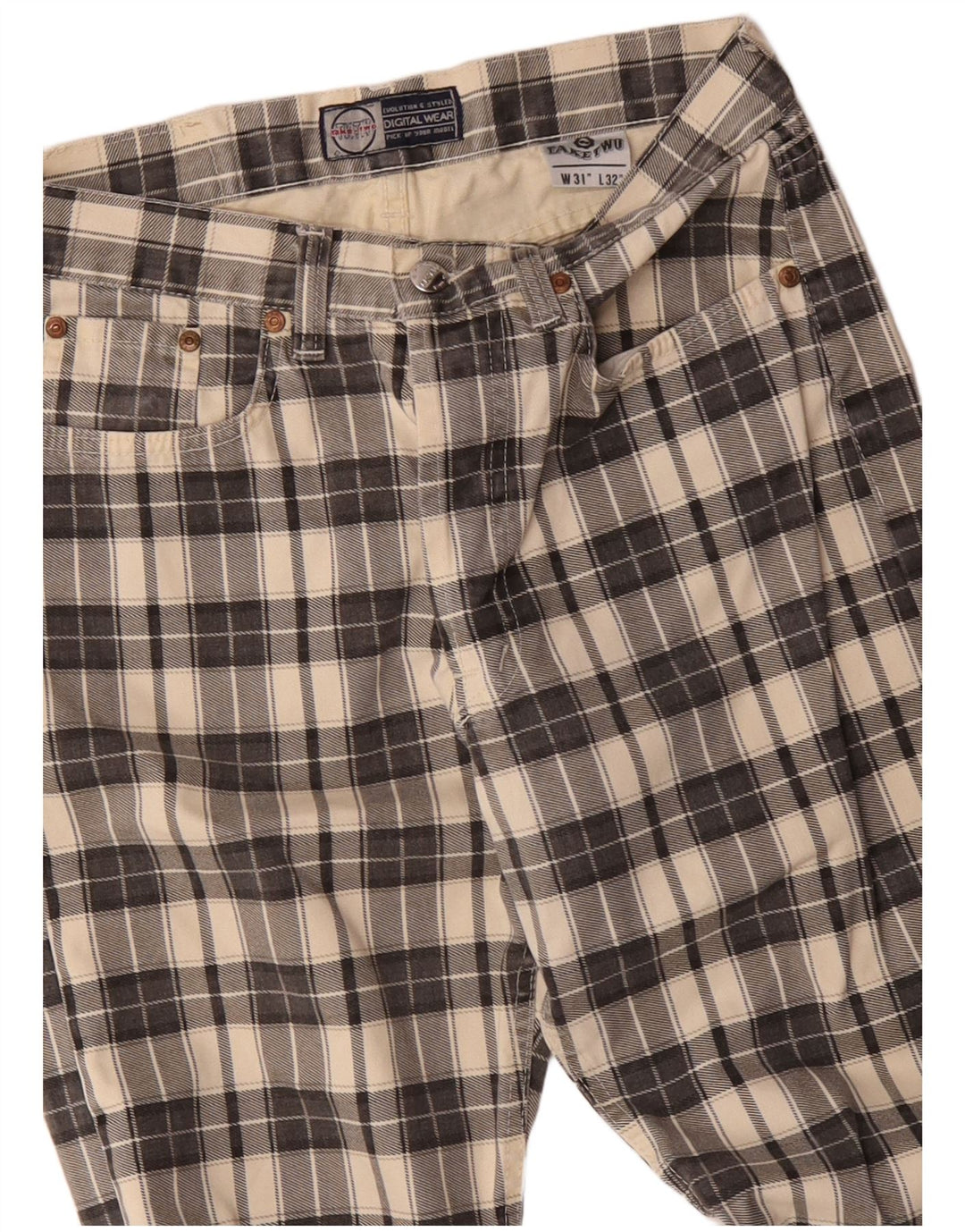 Take Two Mens Straight Casual Trousers W31 L32 Beige Check Cotton