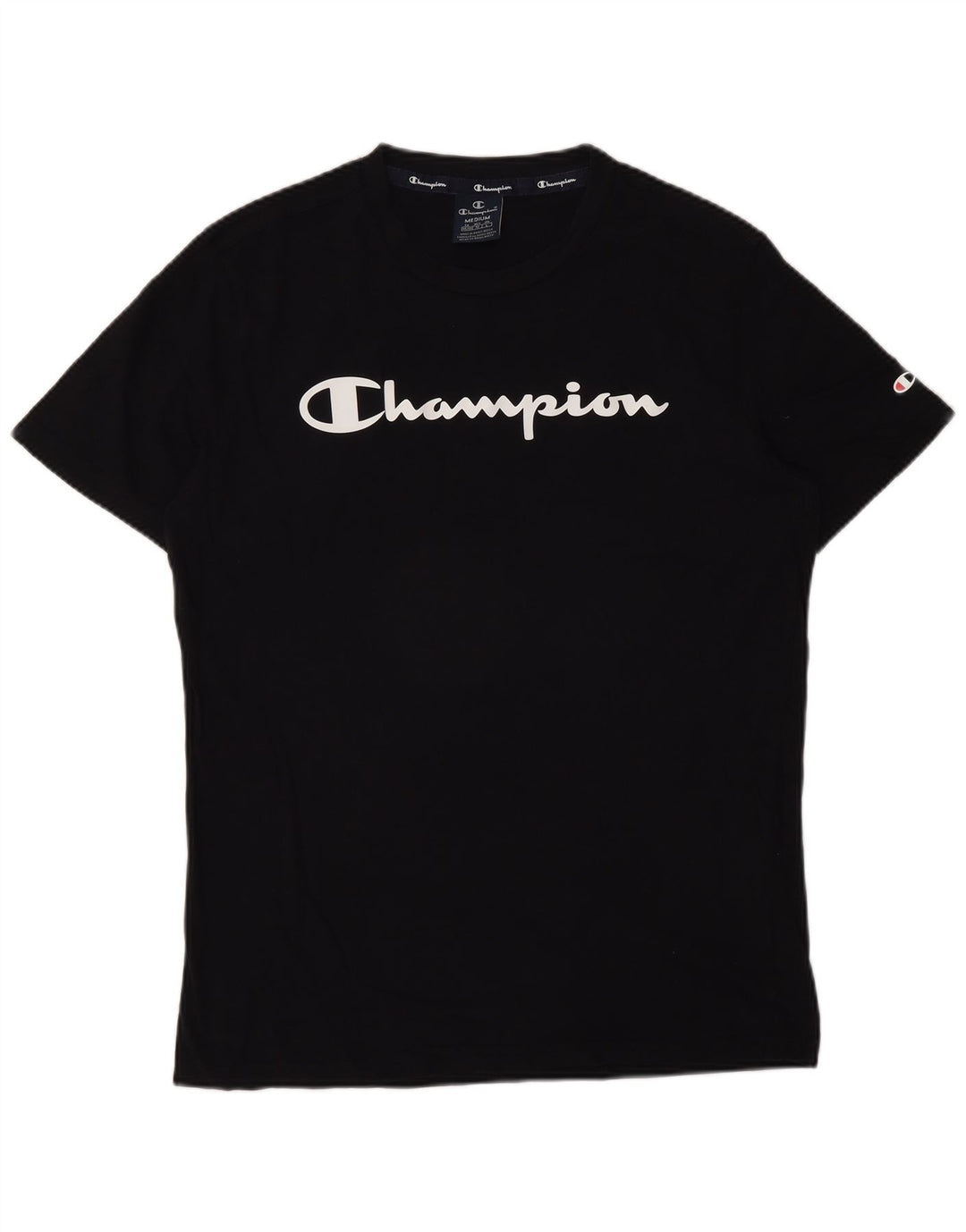 Champion Mens Graphic T-Shirt Top Medium Black Cotton