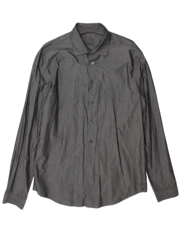 Calvin Klein Mens Slim Fit Shirt Size 41/16 Large Grey Spotted Cotton