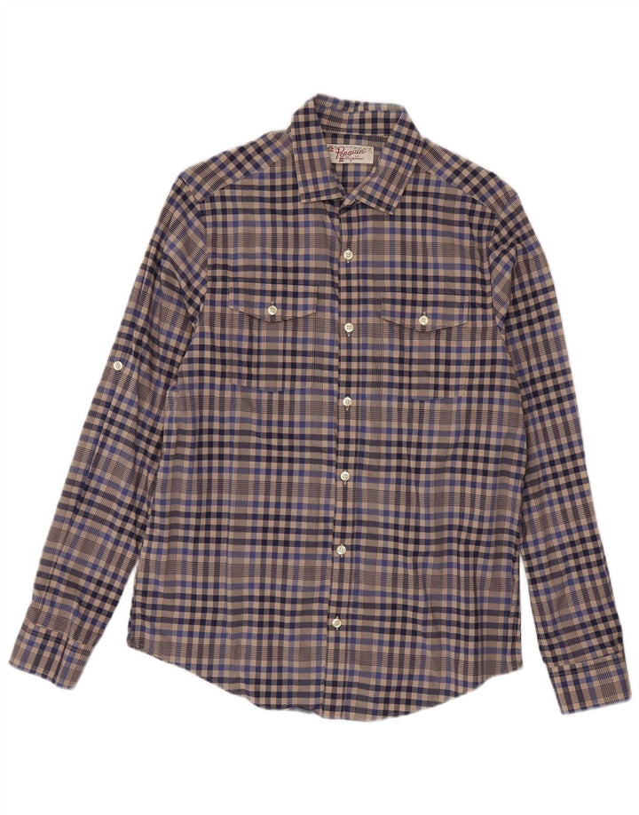 Penguin Mens Shirt Medium Grey Gingham Cotton