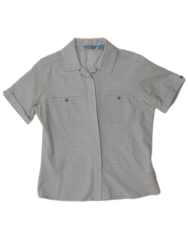 SALEWA Womens Short Sleeve Shirt UK 10 Small Blue Check Polyester