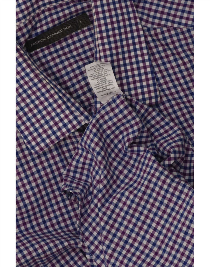 French Connection Mens Regular Fit Shirt Large Blue Gingham Cotton