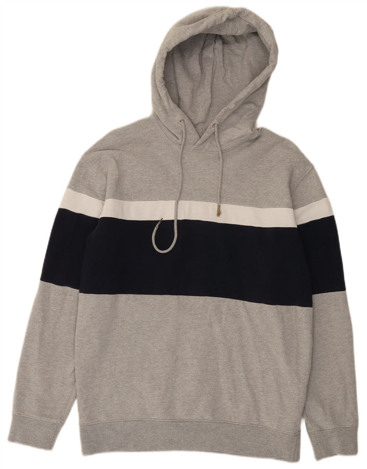 Zara Mens Hoodie Jumper Medium Grey Colourblock Cotton