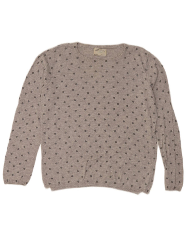 Zara Girls Boat Neck Jumper Sweater 13-14 Years Grey Polka Dot