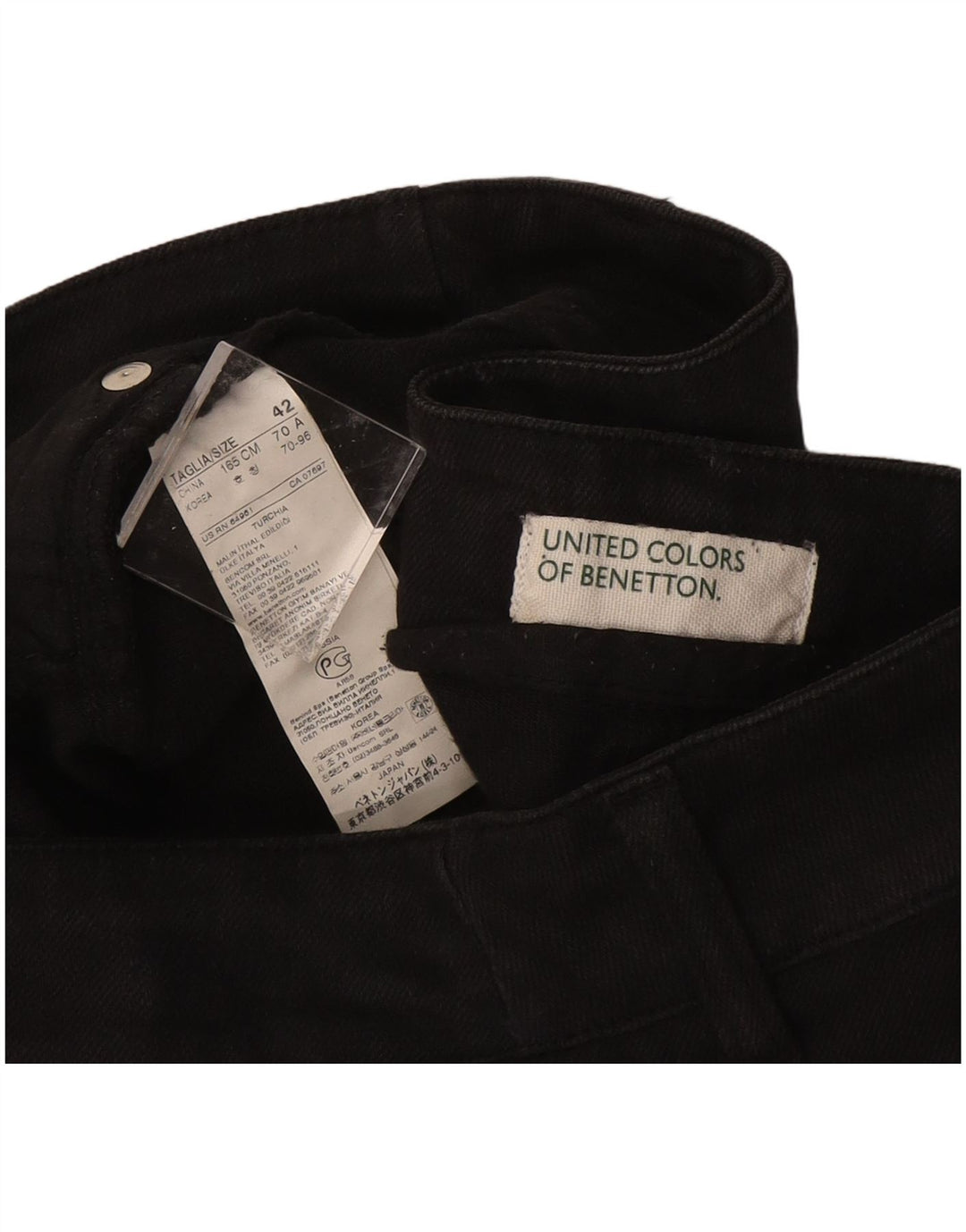 Benetton Womens Low Waist Casual Trousers IT 42 Medium W30 L34 Black Cotton