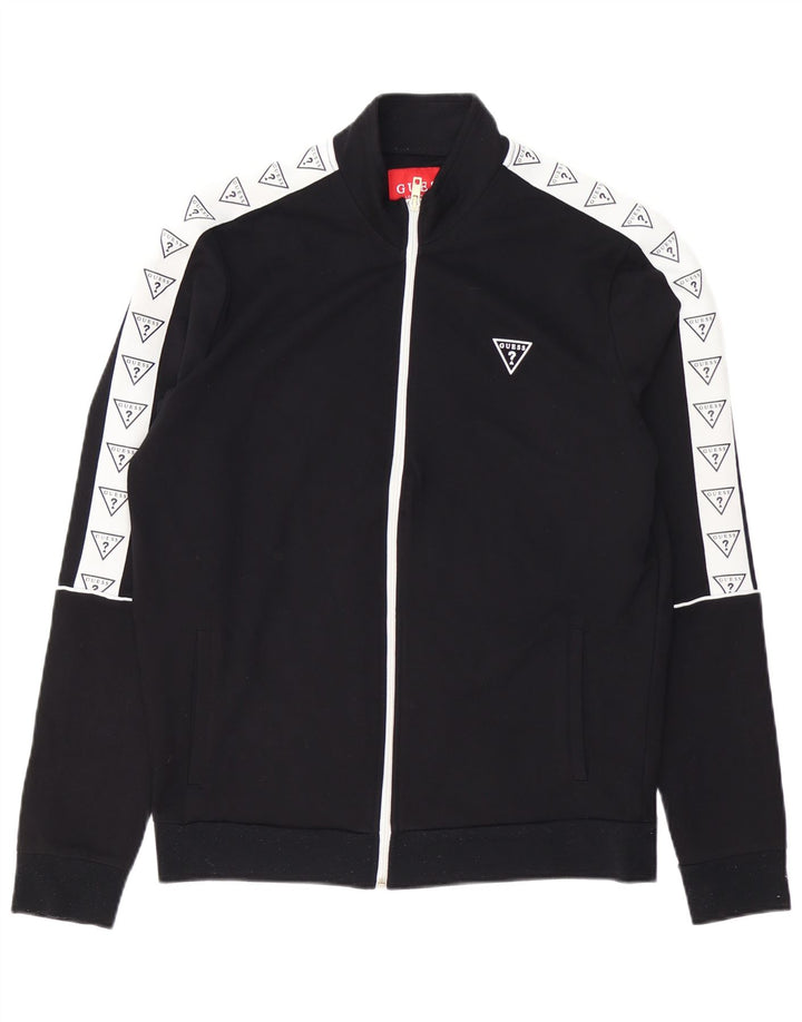 GUESS Mens Graphic Tracksuit Top Jacket Small Black Colourblock Rayon