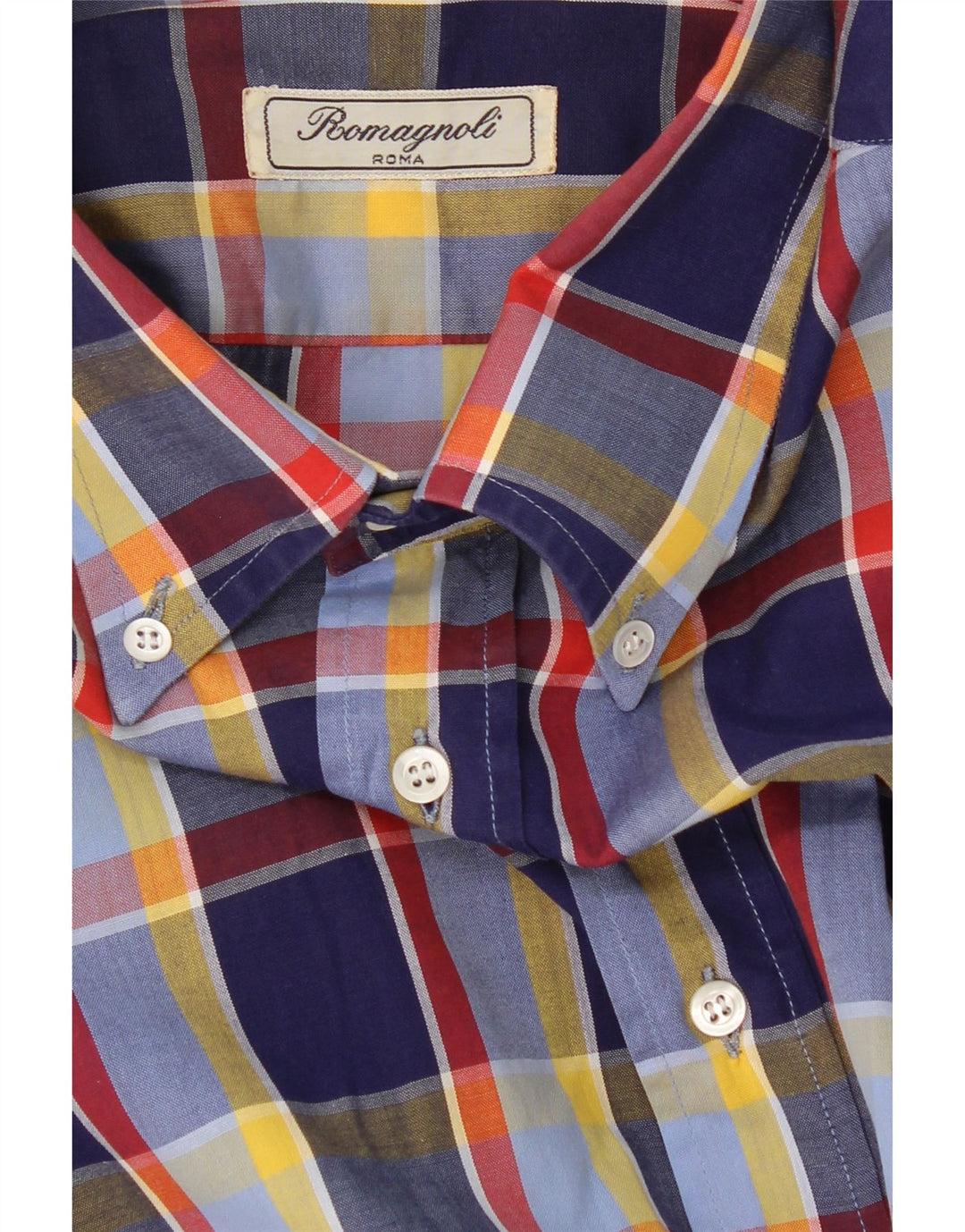 ROMAGNOLI Mens Roma Shirt Medium Multicoloured Check Vintage Romagnoli and Second-Hand Romagnoli from Messina Hembry 