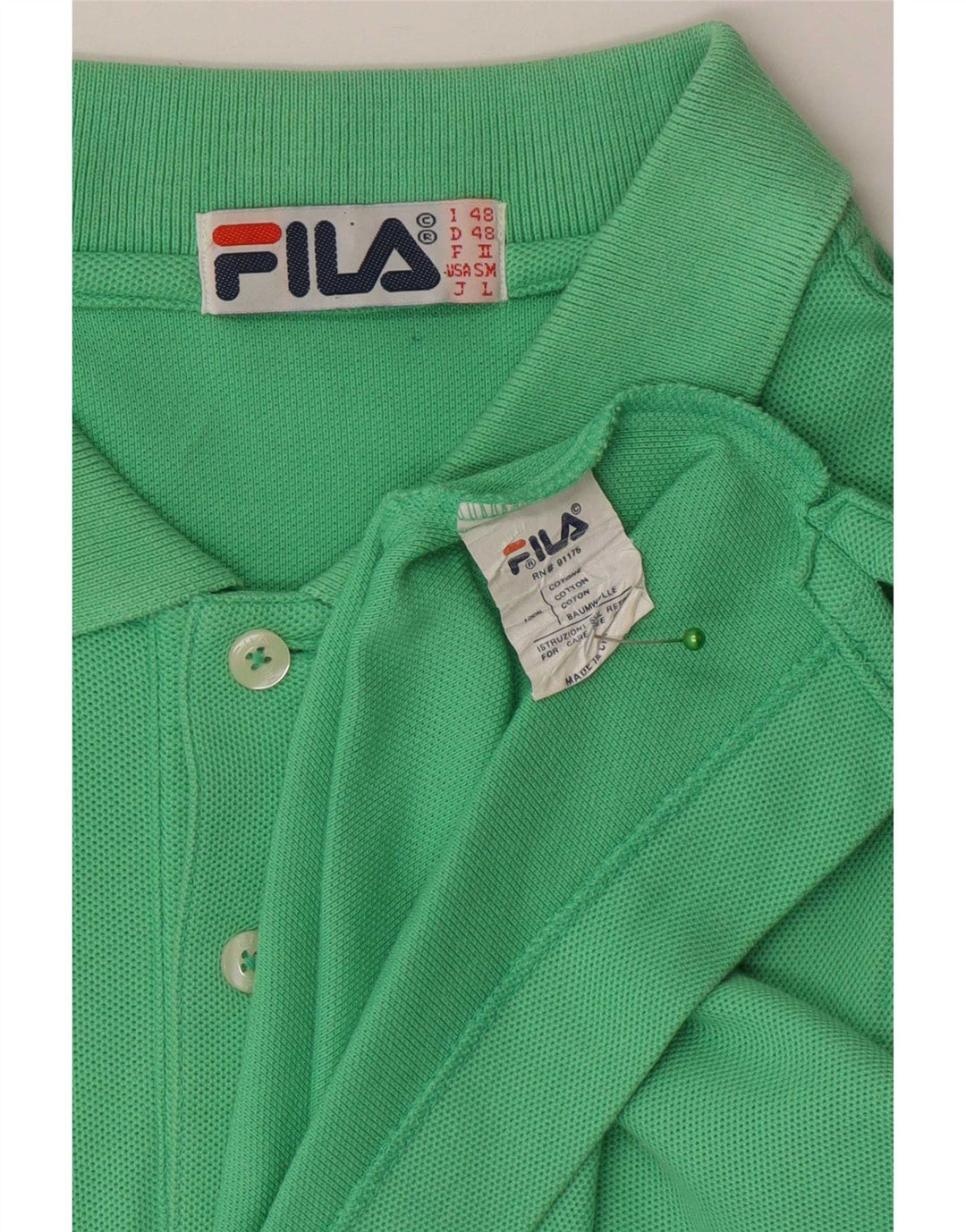 Fila Mens Polo Shirt IT 48 Medium Green Cotton