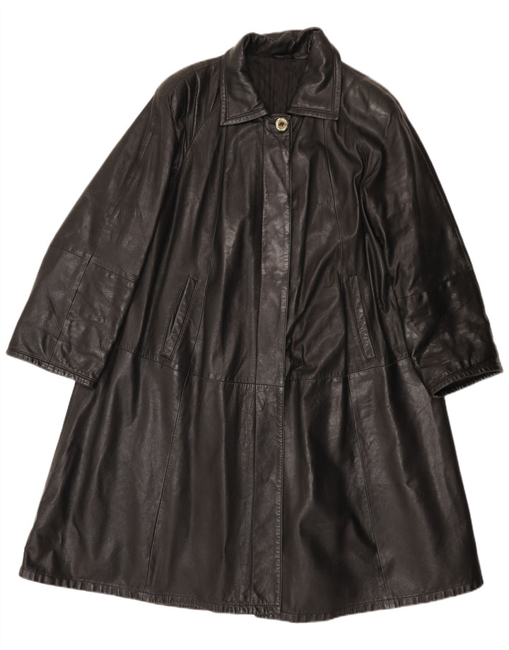 Vintage Womens Leather Coat IT 42 Medium Black Leather
