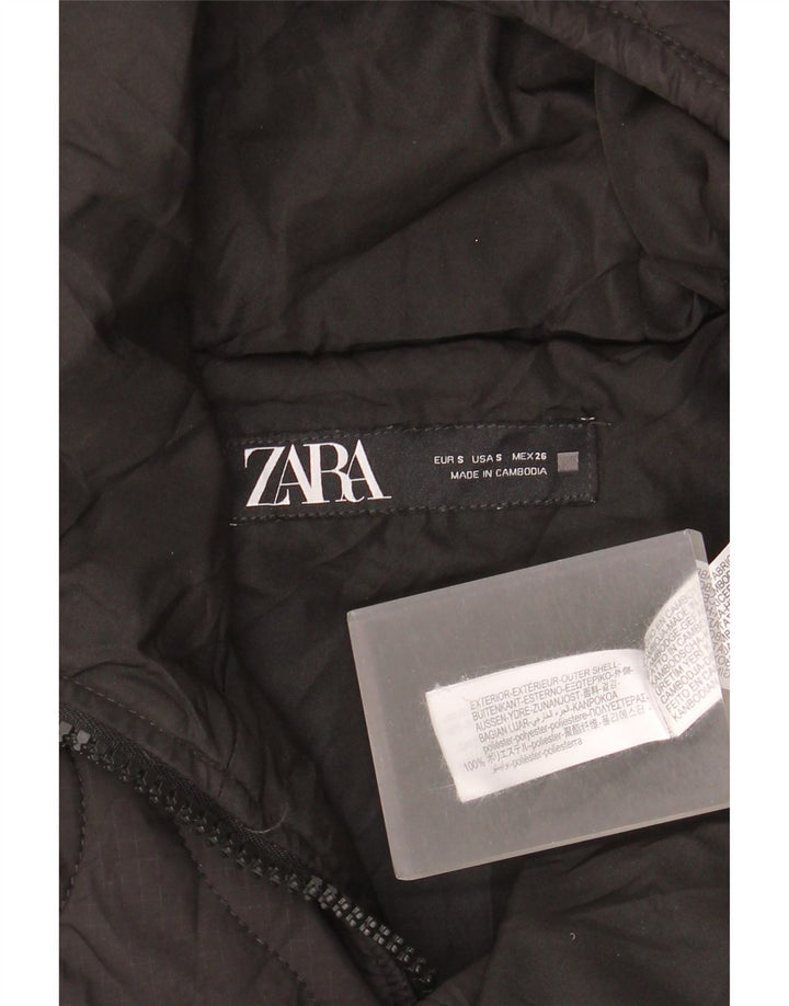 Zara Womens Hooded Oversized Quilted Jacket UK 10 Small Black Polyester