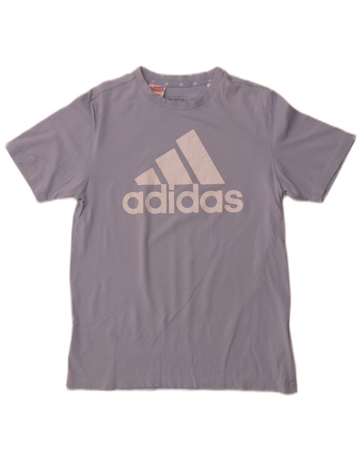 ADIDAS Girls Graphic T-Shirt Top 13-14 Years Blue Cotton
