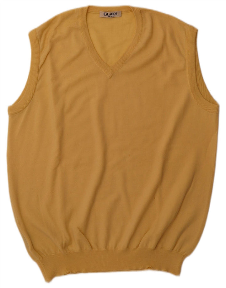 GLAROS Mens Vest Tank Top IT 52 Large Yellow Virgin Wool