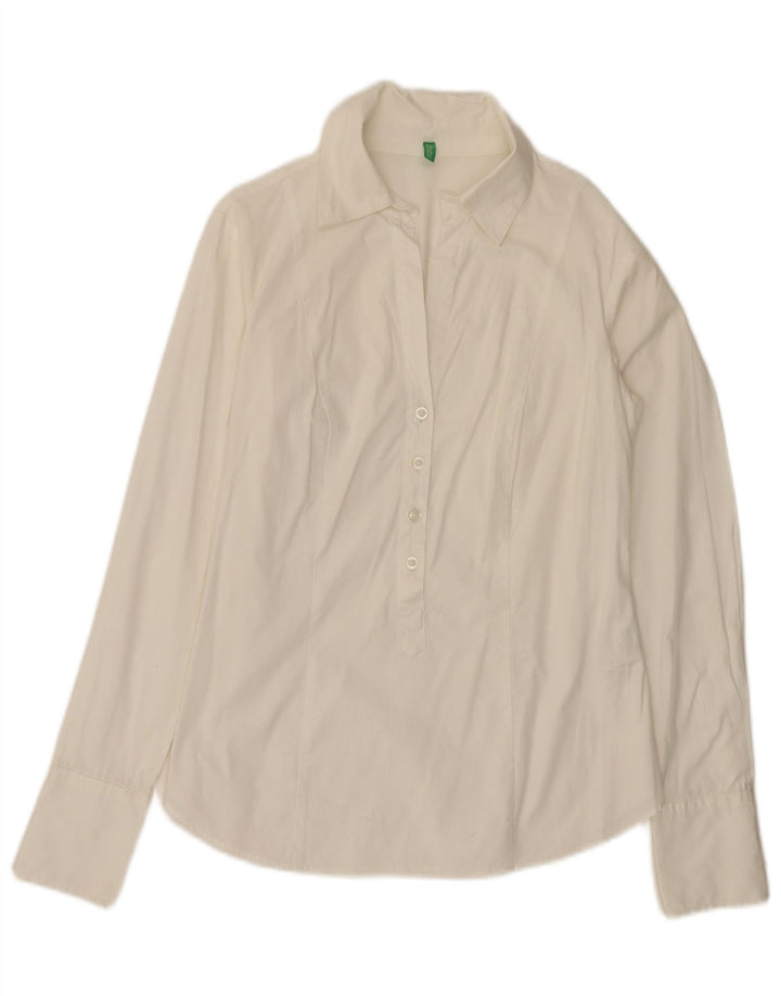 Benetton Womens Pullover Shirt UK 10 Small White Cotton