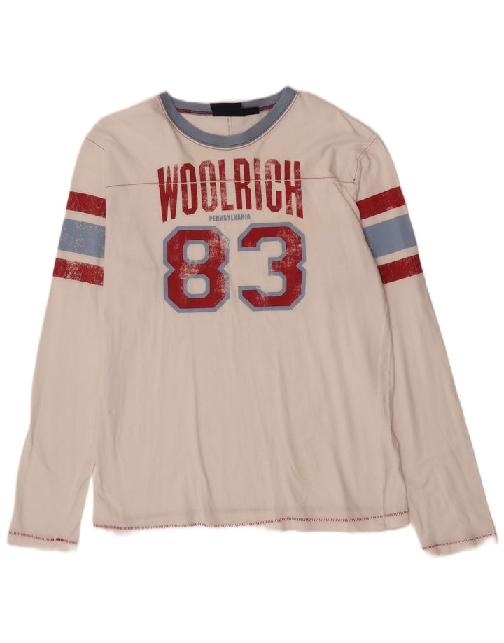 Woolrich Mens Graphic Top Long Sleeve Large White Cotton
