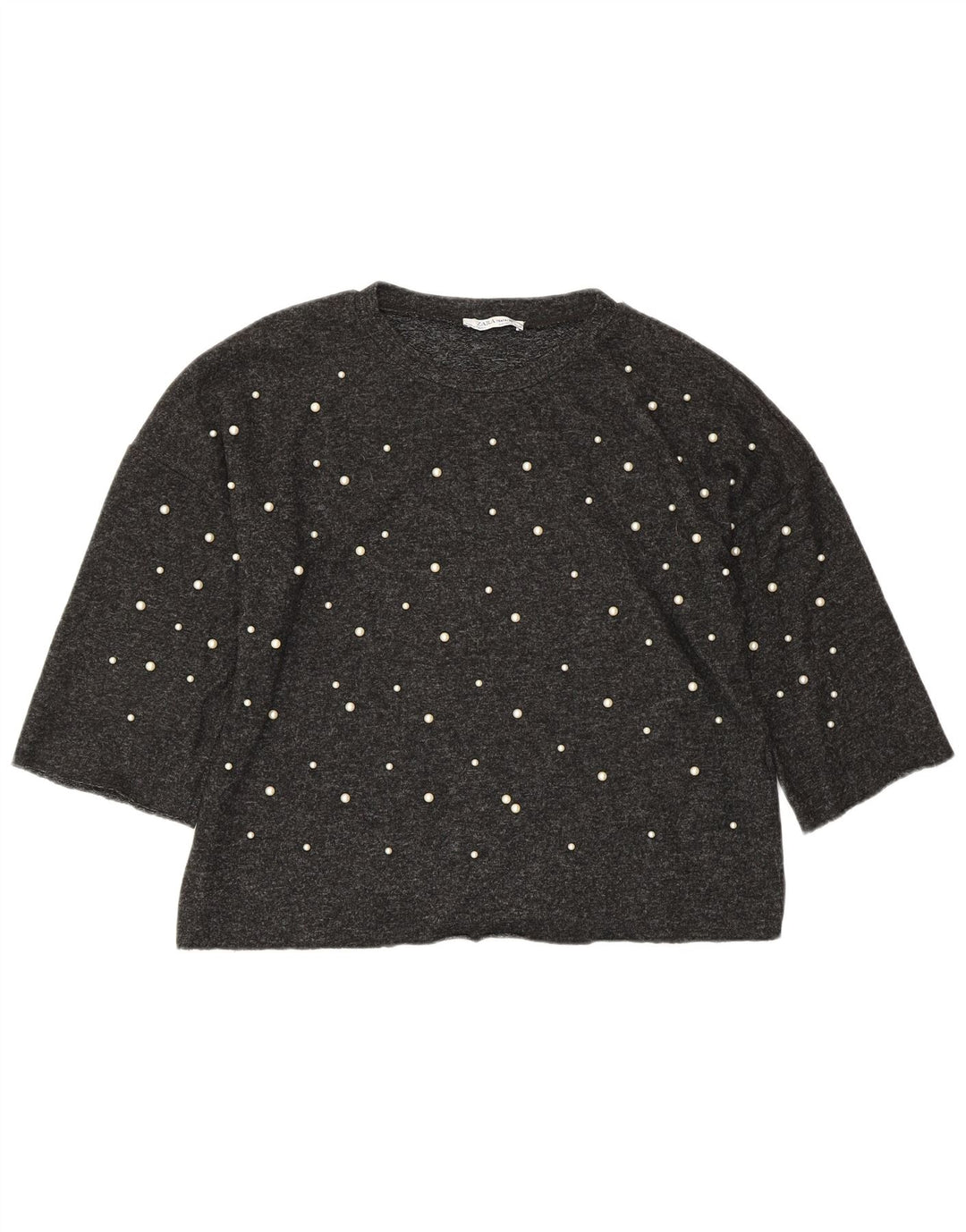 ZARA Womens Oversized Crop Top 3/4 Sleeve UK 10 Small Grey Viscose