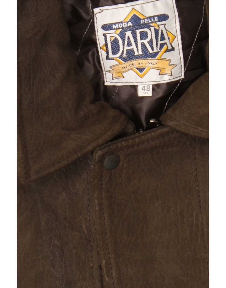 Vintage Mens Hooded Leather Jacket IT 48 Medium Brown