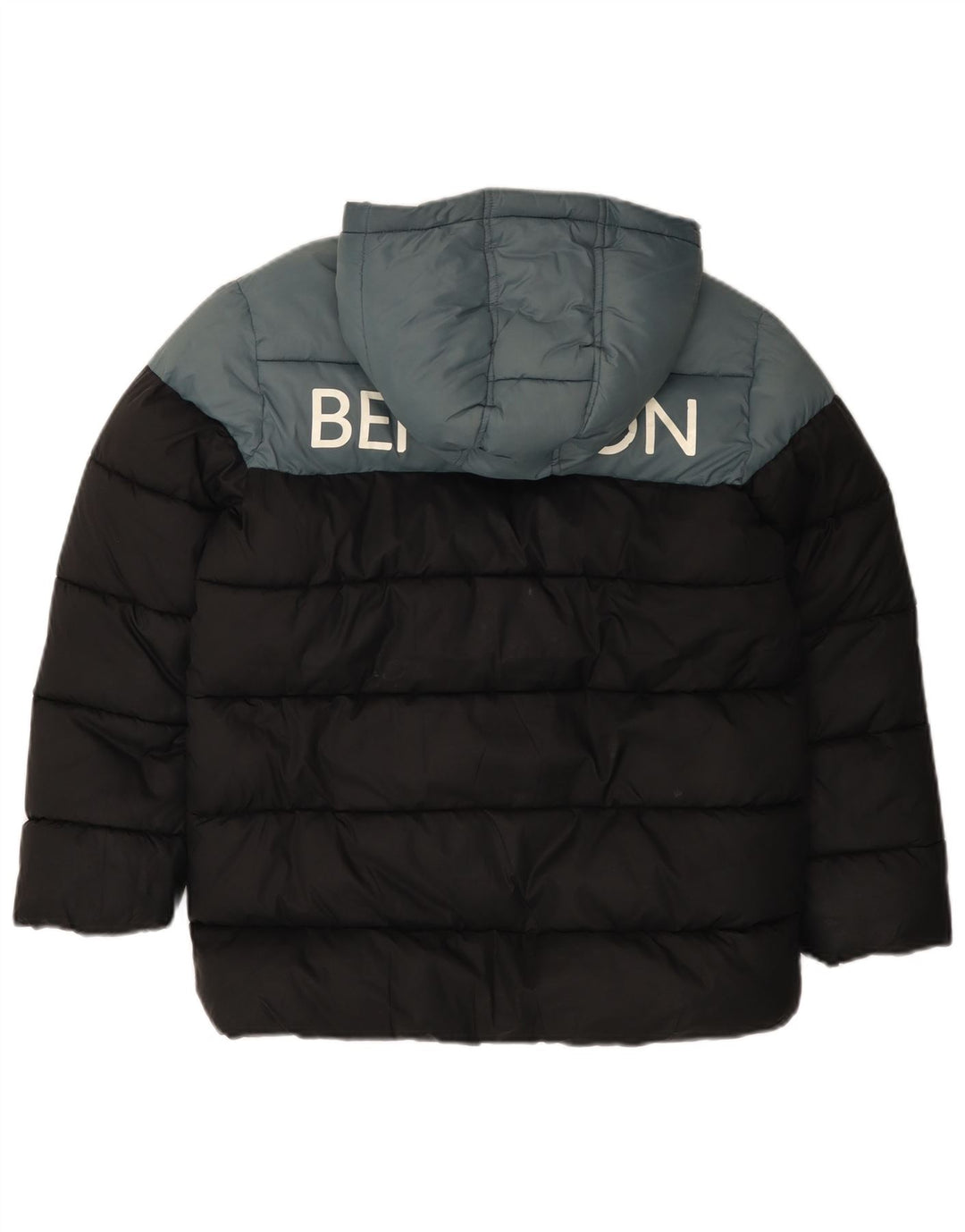 BENETTON Boys Graphic Padded Jacket 10-11 Years XL Black Colourblock